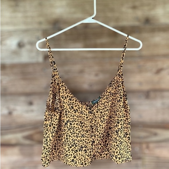 Wild Fable Brown & Black Leopard Print Button Front Camisole Crop Top Size Large - Picture 3 of 10